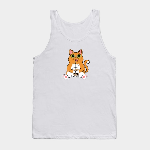 I Love Boba Cat | Ginger Cat Tank Top by leBoosh-Designs